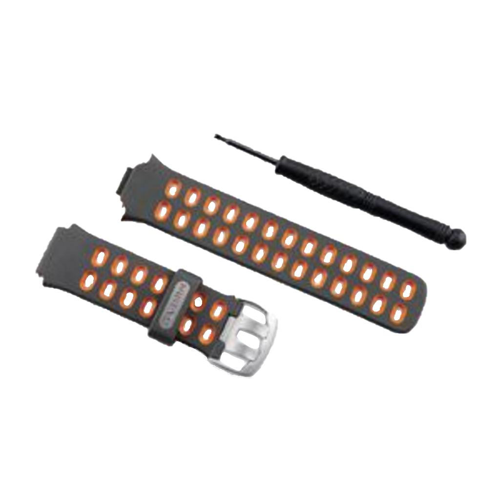 Garmin Forerunner 310XT band kit with two gray straps featuring orange perforations and a tool