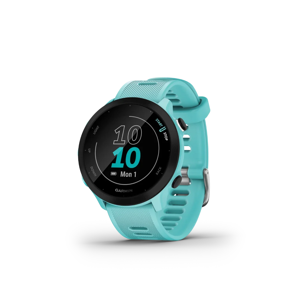 Garmin Forerunner 55 Aqua GPS fitness smartwatch, turquoise silicone strap, refurbished