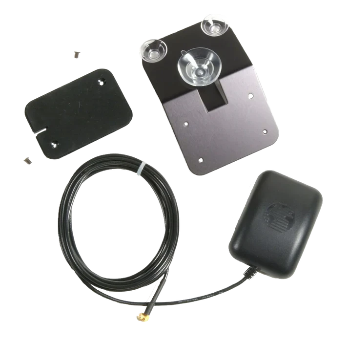 Garmin GA 27C remote GPS antenna 4-piece kit with low-profile mounting plate, cable, and connectors