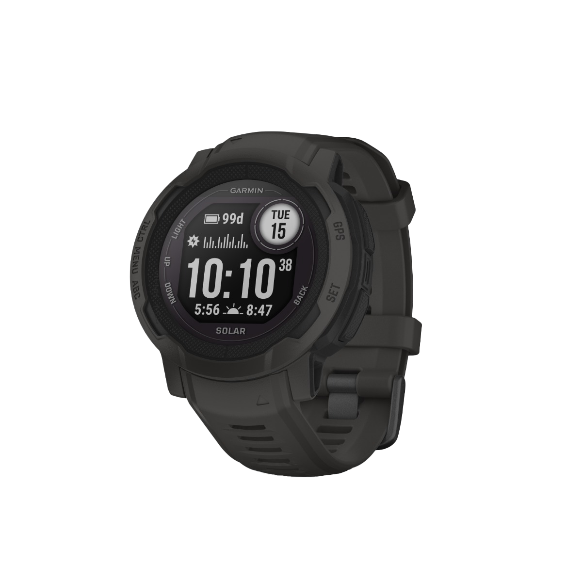 Garmin Instinct 2 Solar smartwatch, graphite color, rugged outdoor design