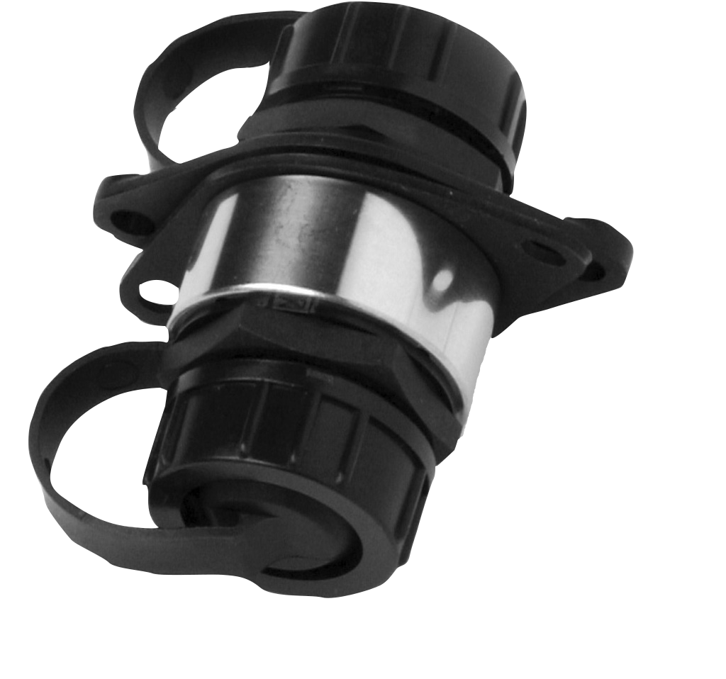 Garmin Marine Network Cable Coupler 010-10580-00, black plastic connector with metal band and mounting flanges