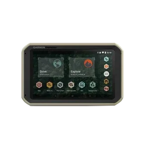Garmin Overlander rugged GPS navigation device with beige bezel and touchscreen display