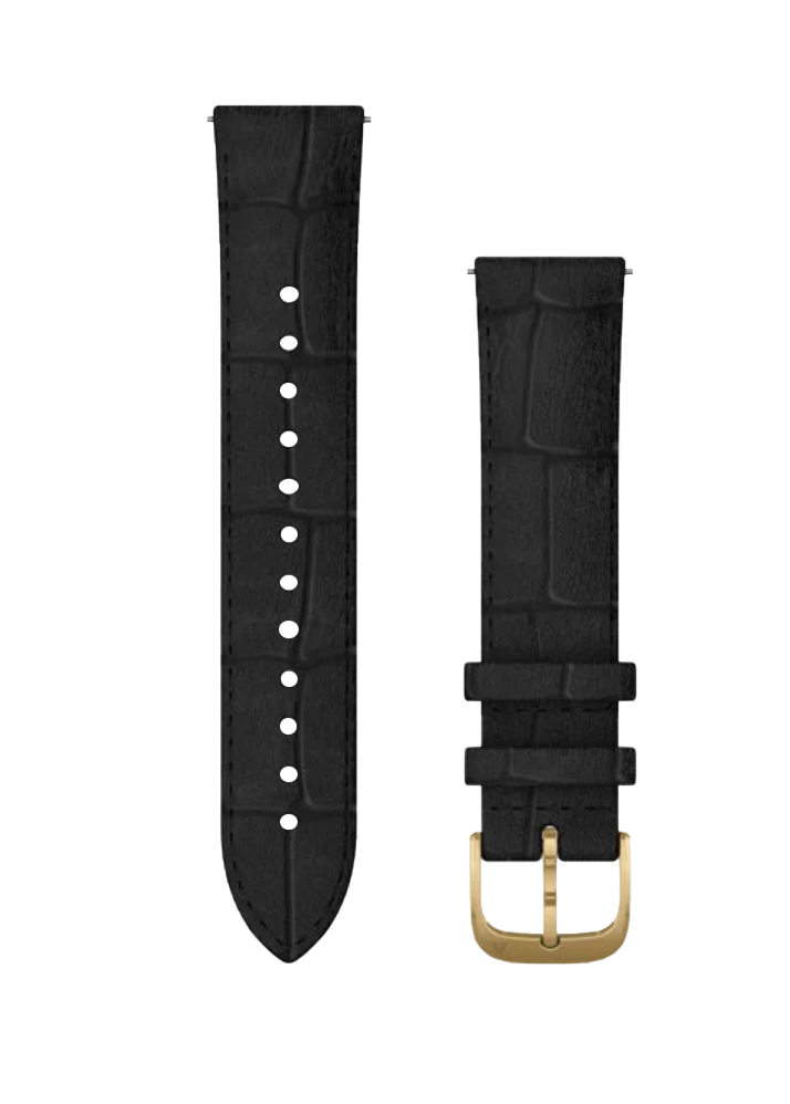 Garmin Quick Release Bands (20 mm) Black Embossed Italian Leather w/ 24K Gold PVD (010-12924-22) by Garmin