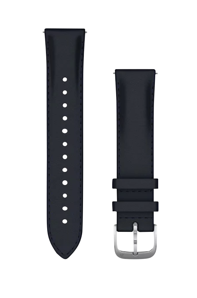 Garmin Quick Release Bands, 20 mm navy Italian leather with silver hardware; two-piece watch band set.