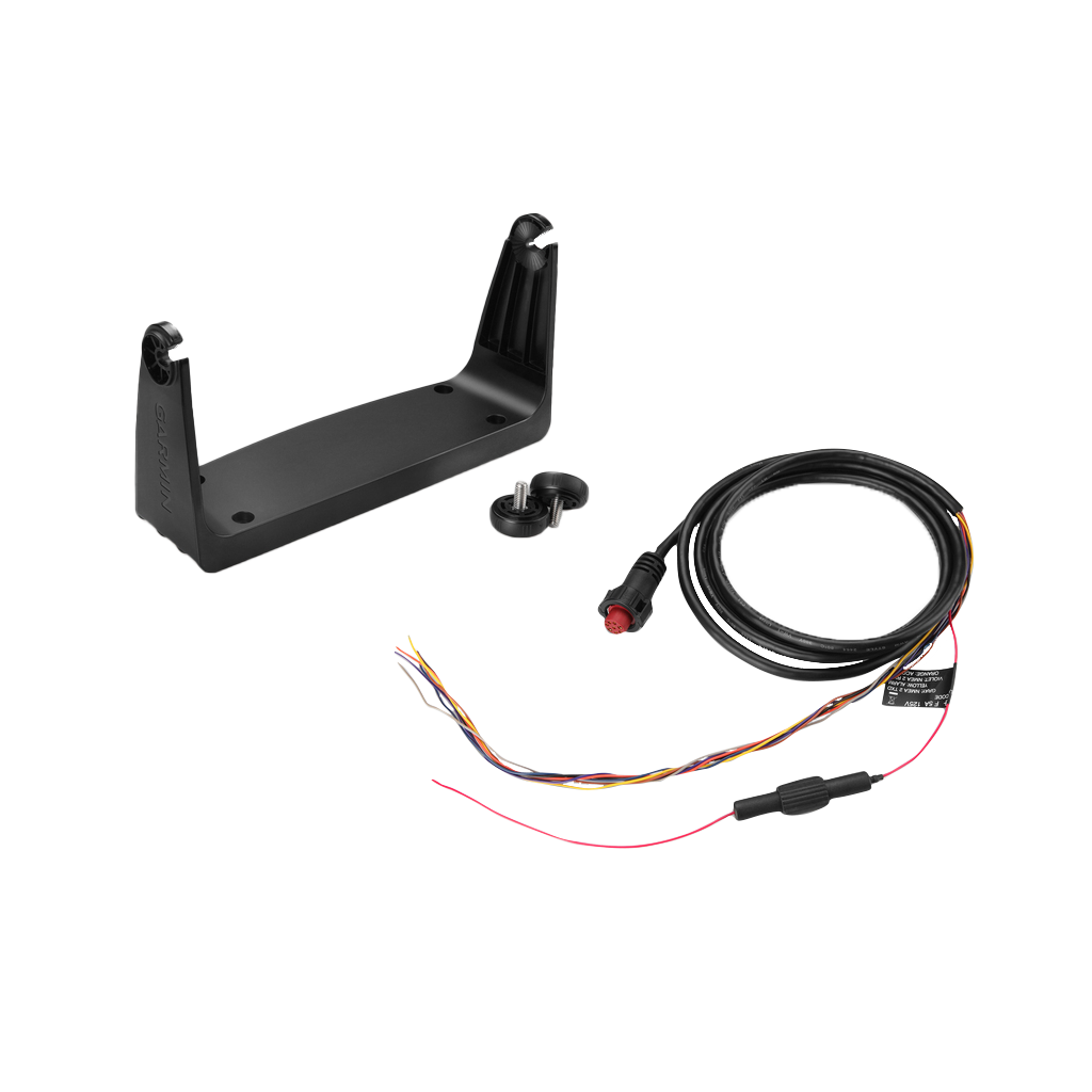 Garmin Second Mounting Station kit with black bracket and wiring harness for EchoMAP and GPSMAP