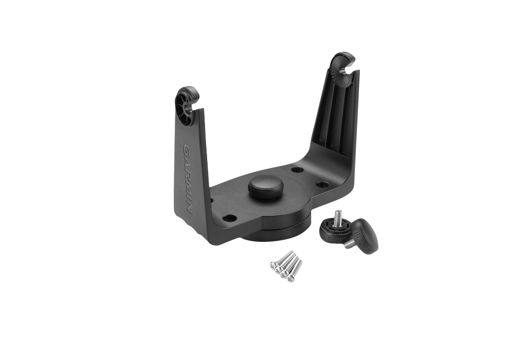 Garmin tilt/swivel mounting bracket for EchoMAP/GPSMAP; black, with 4 screws and 2 knobs.