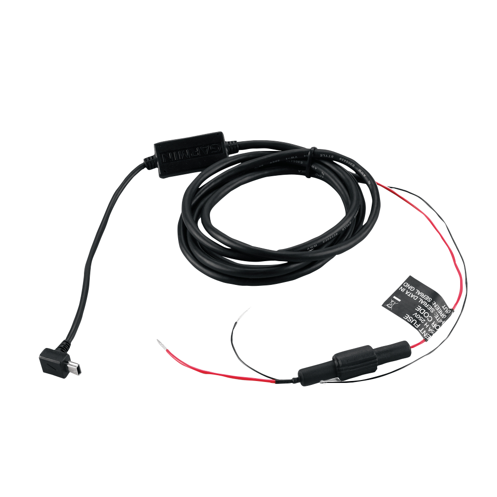 Garmin USB power cable with black sheath and red/black power leads