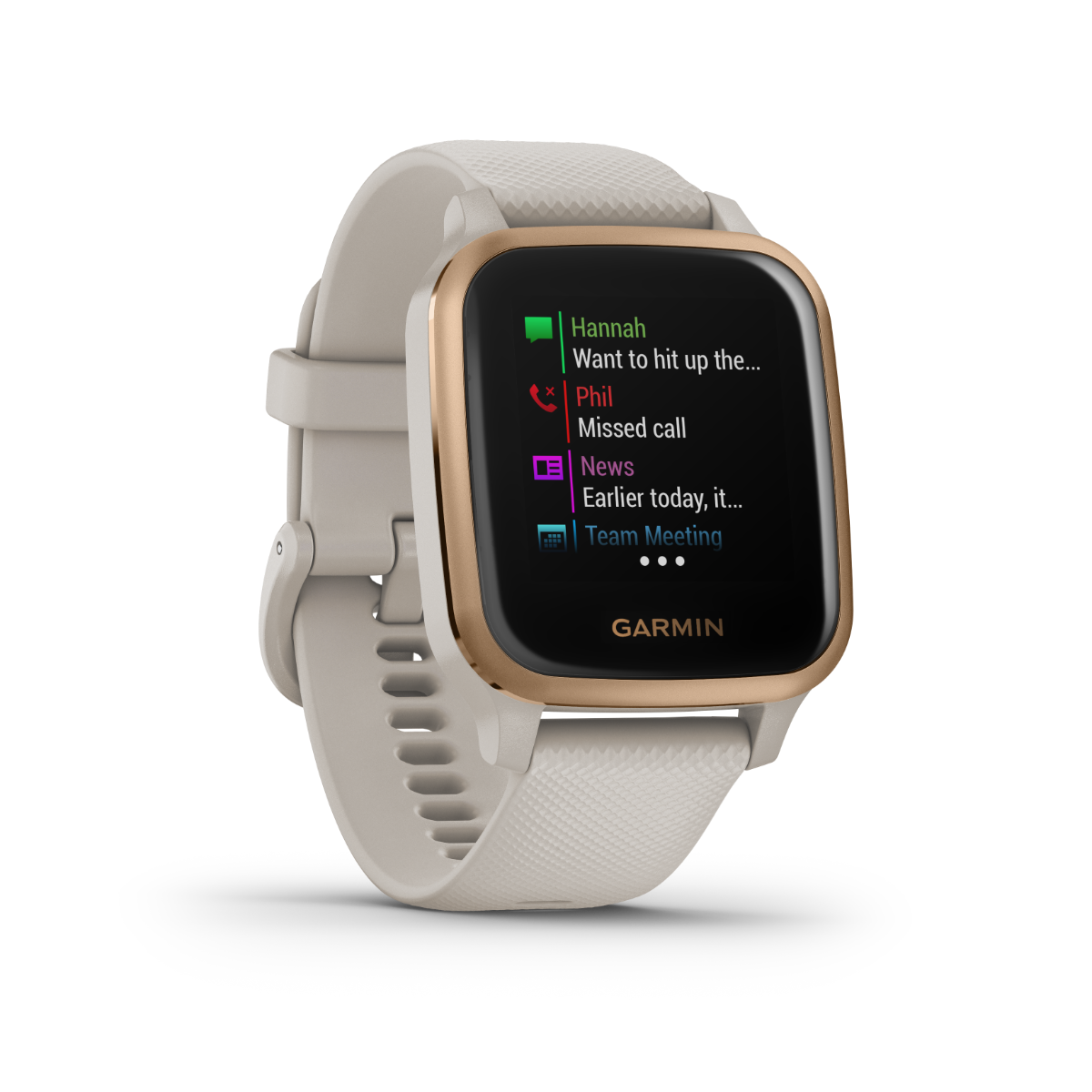 Garmin Venu Sq Music, Rose Gold Bezel with Tan Band, GPS Smartwatch (Garmin Certified Refurbished) by Garmin