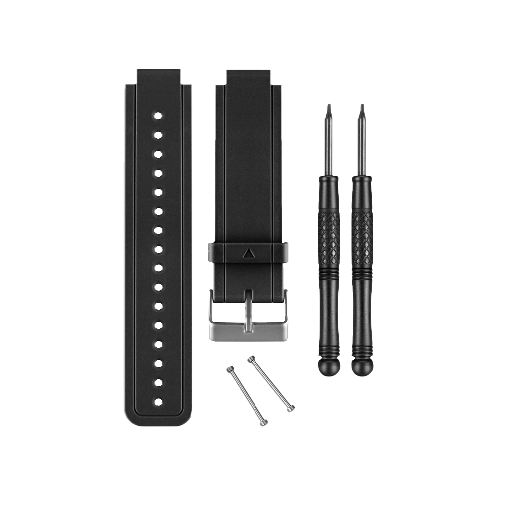 Garmin Vivoactive black watch band kit with buckle, replacement strap, 2 screws and 2 screwdrivers