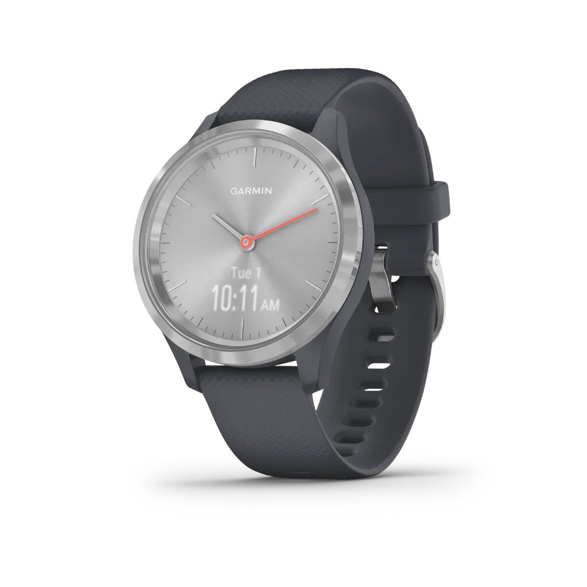 Garmin Vívomove 3S GPS smartwatch, silver case with granite blue silicone band, certified refurbished