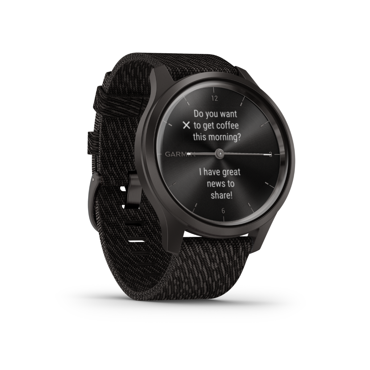 Garmin Vívomove Style smartwatch with graphite body and black pepper woven nylon band (GPS, certified refurbished)