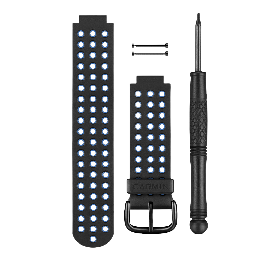 Garmin watch band set, three-piece blue and black perforated straps with pins and tool (010-12061-13)