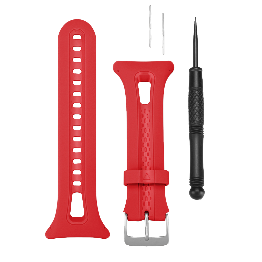 Garmin watch band set, large red for Forerunner 10/15, 3-piece with extra pins and tool