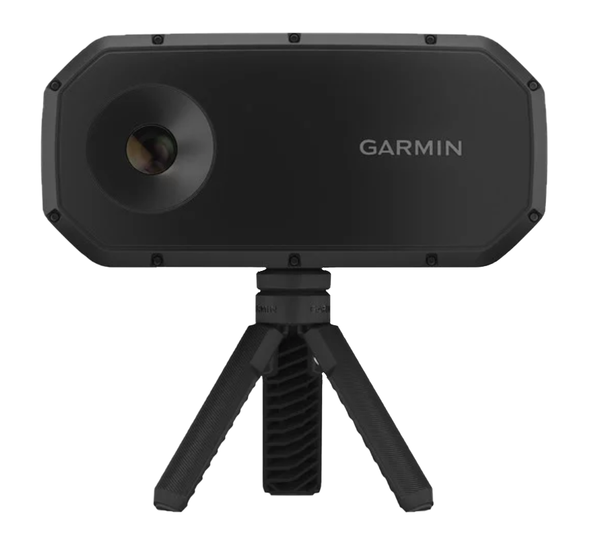 Garmin Xero S1 Trapshooting Trainer on black tripod; compact Garmin shooting range accessory.