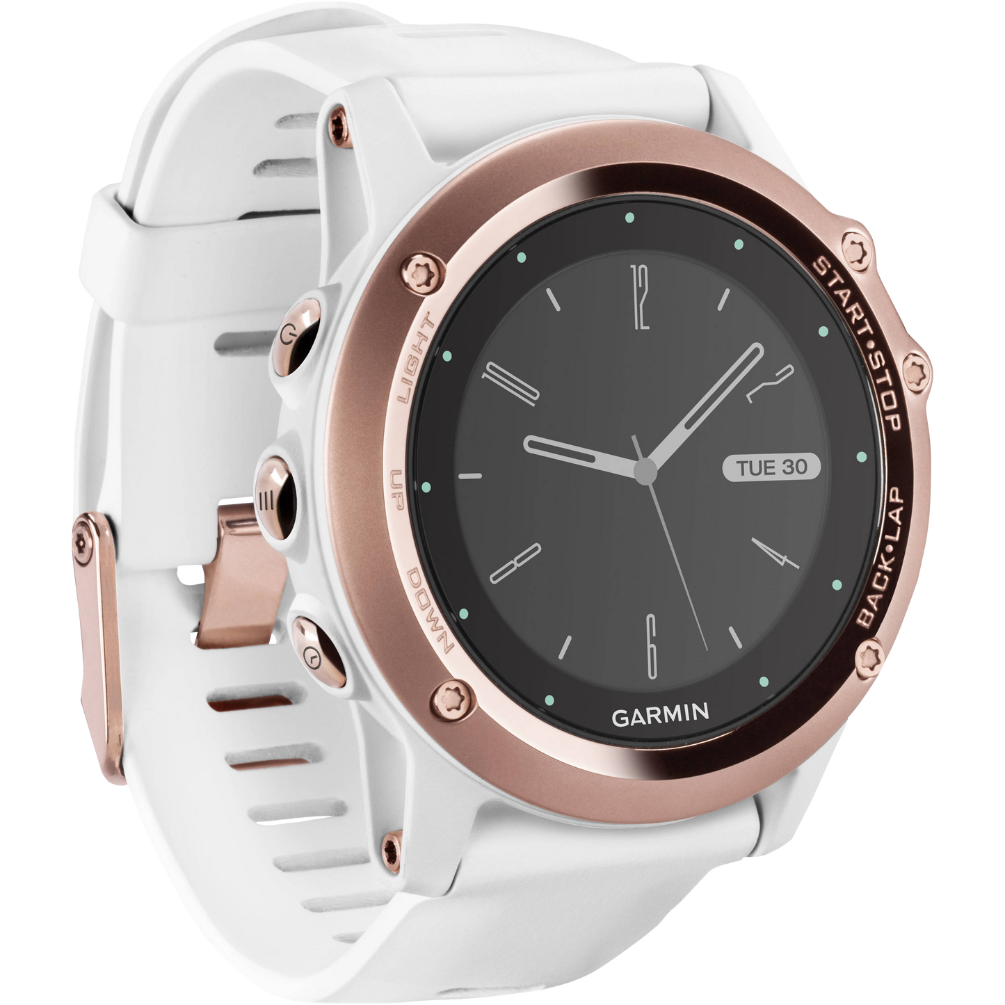 Garmin Fenix 3 smartwatch, white band with rose-gold bezel, certified refurbished