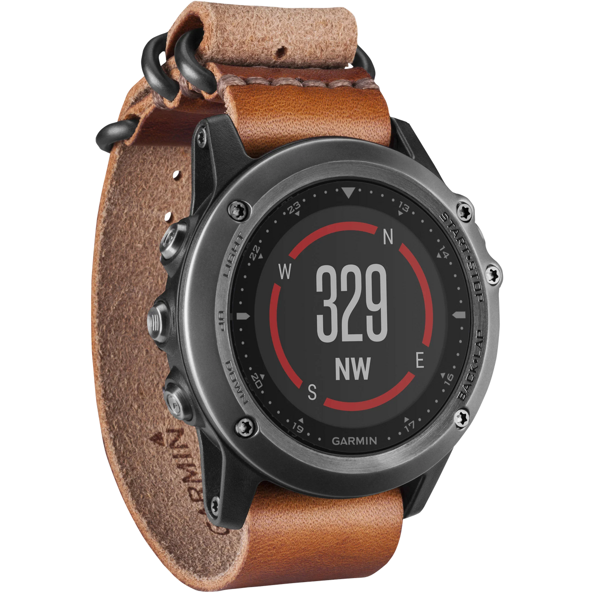 Garmin Fenix 3 Sapphire GPS smartwatch, gray with leather strap, certified refurbished