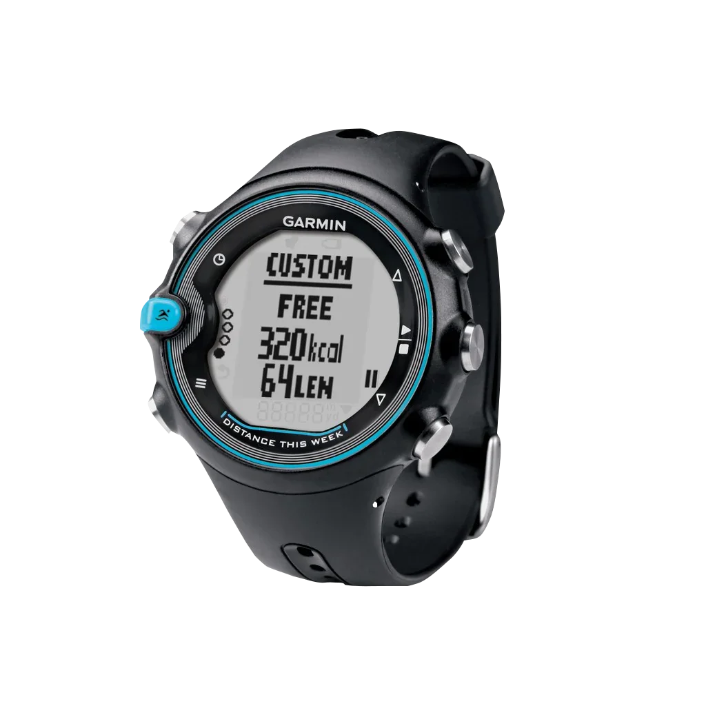 Garmin Swim GPS smartwatch, certified refurbished, black band with blue ring bezel