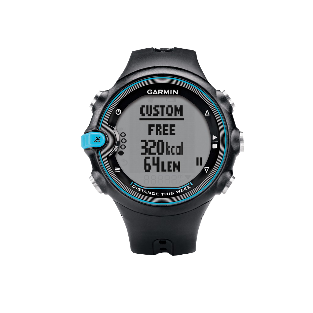 Garmin Swim GPS smartwatch, black with blue accents, certified refurbished