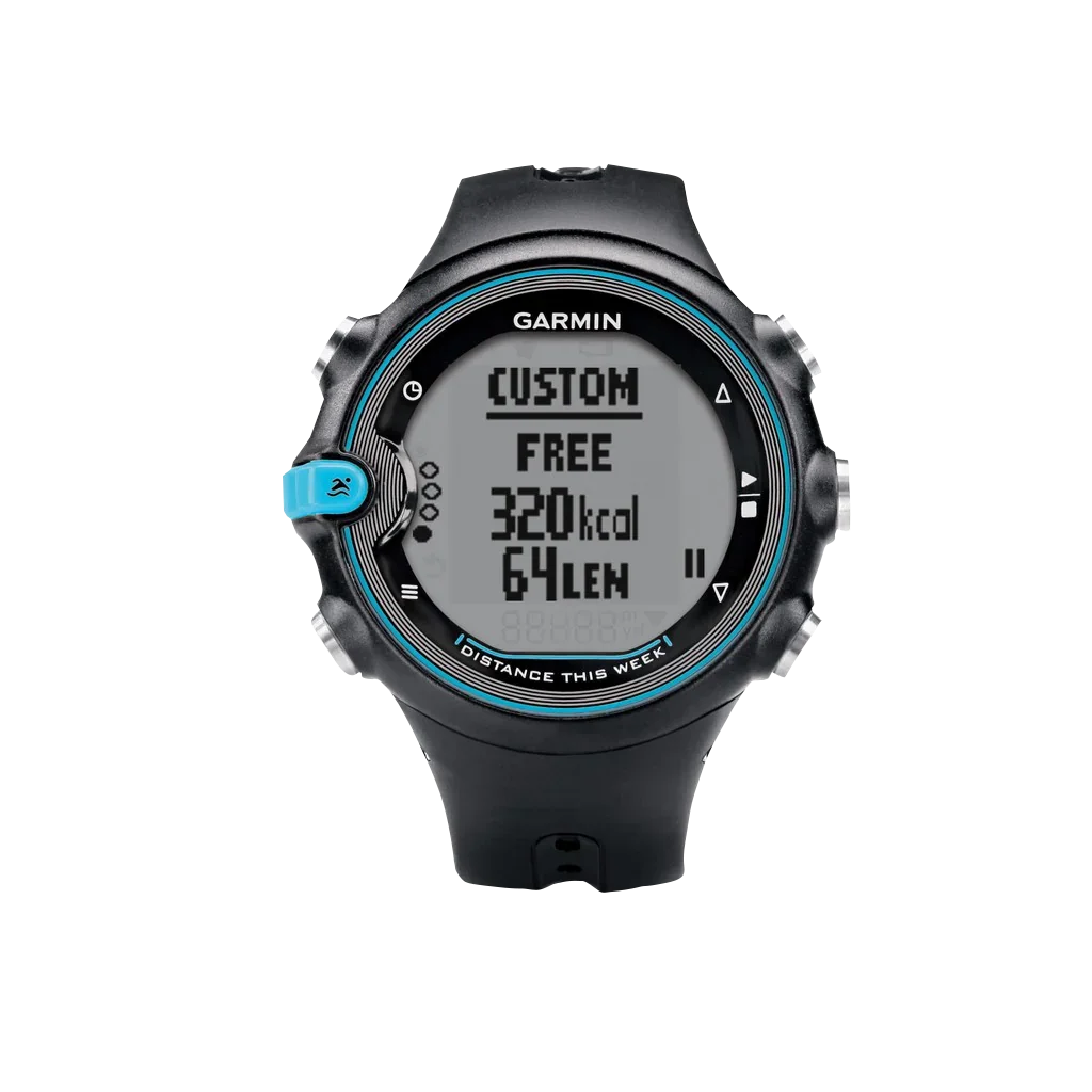Garmin Swim GPS smartwatch, black with blue accents, certified refurbished