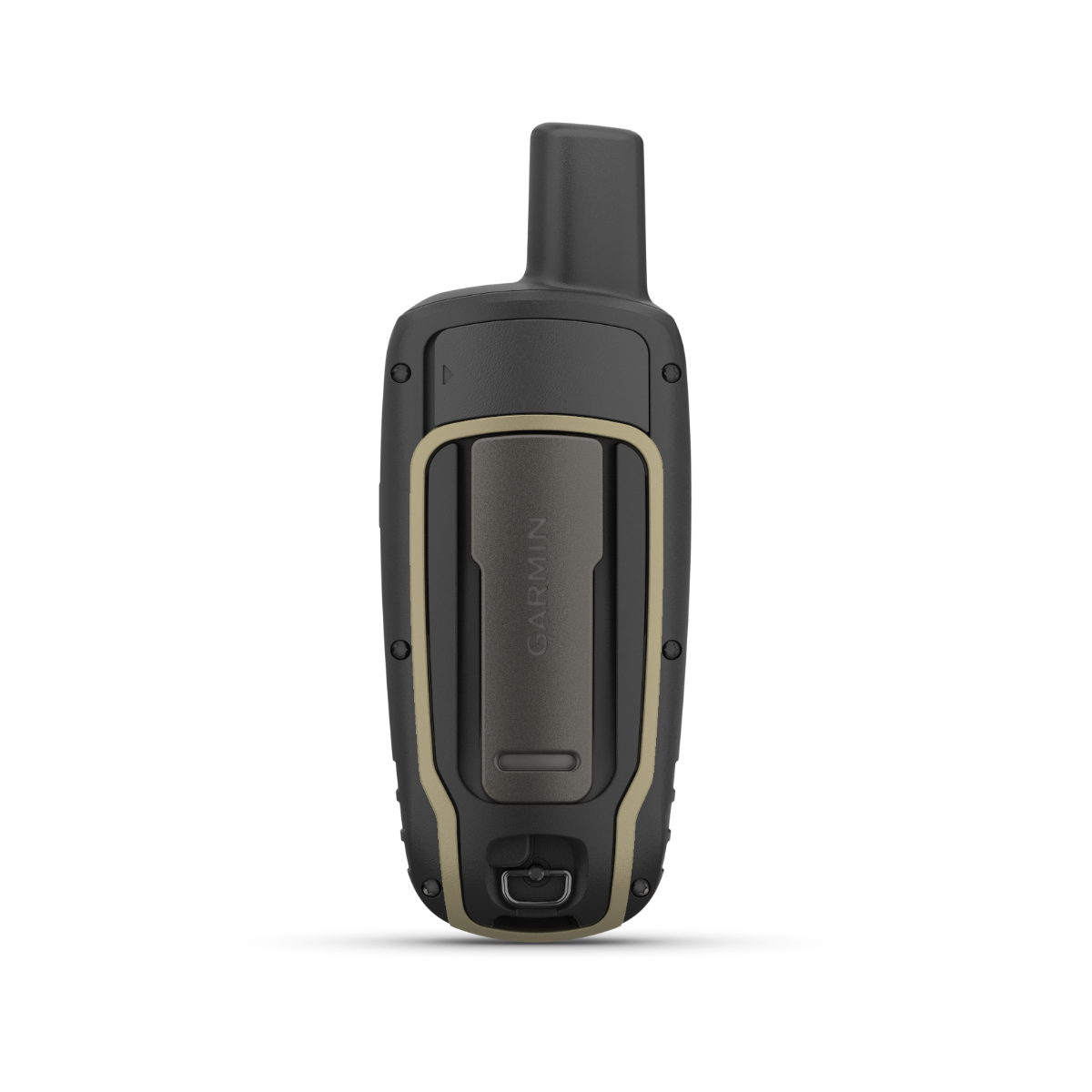 GPSMAP 65 Multi-Band GPS handheld by Garmin, dark gray with tan trim, rugged navigation device