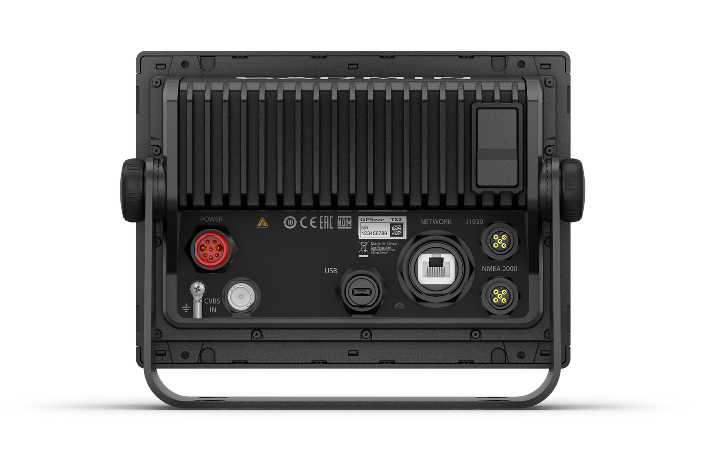Garmin GPSMAP 723 marine chartplotter back panel with power, USB and NMEA 2000 ports