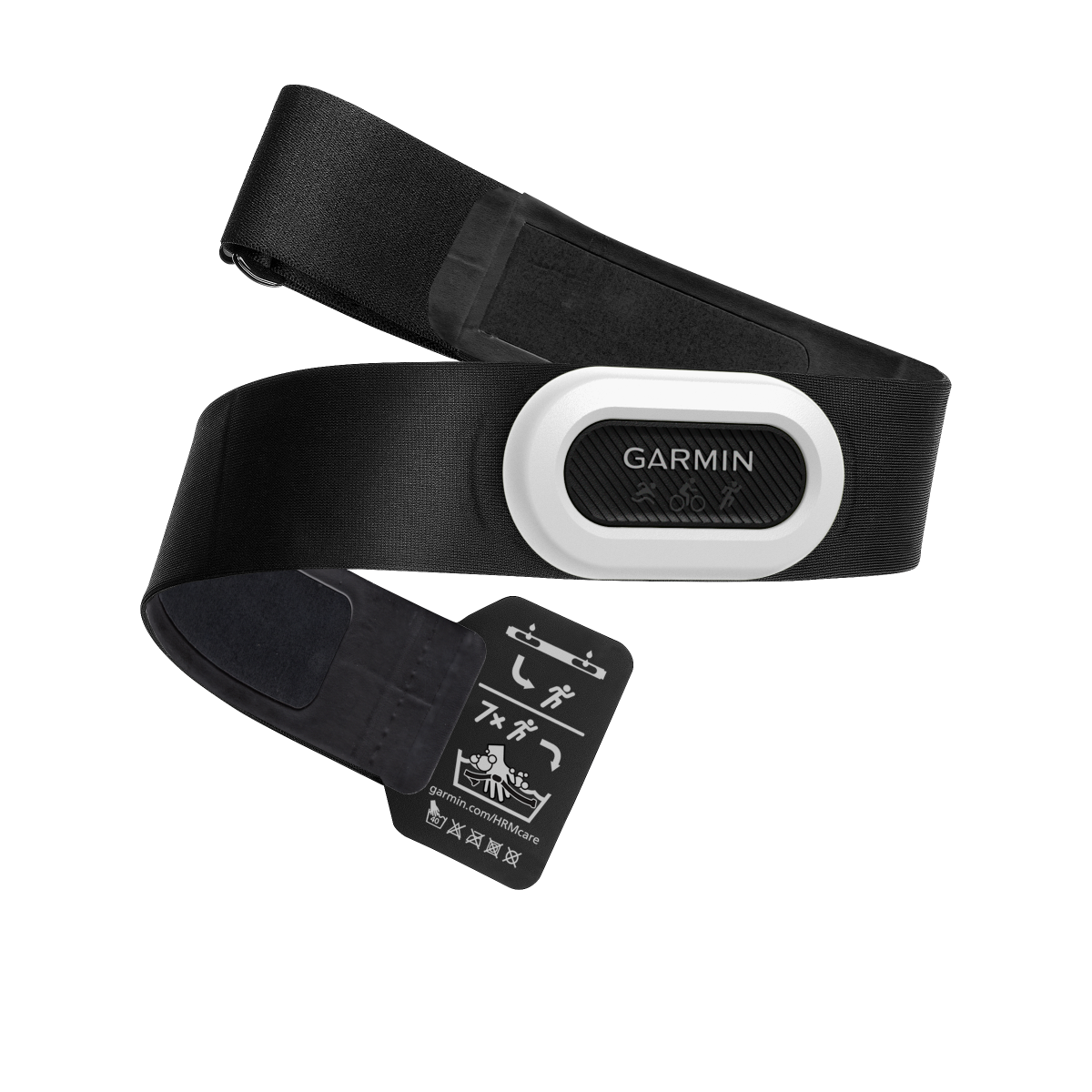 Garmin HRM-Pro Plus chest strap heart rate monitor with black band and white sensor module