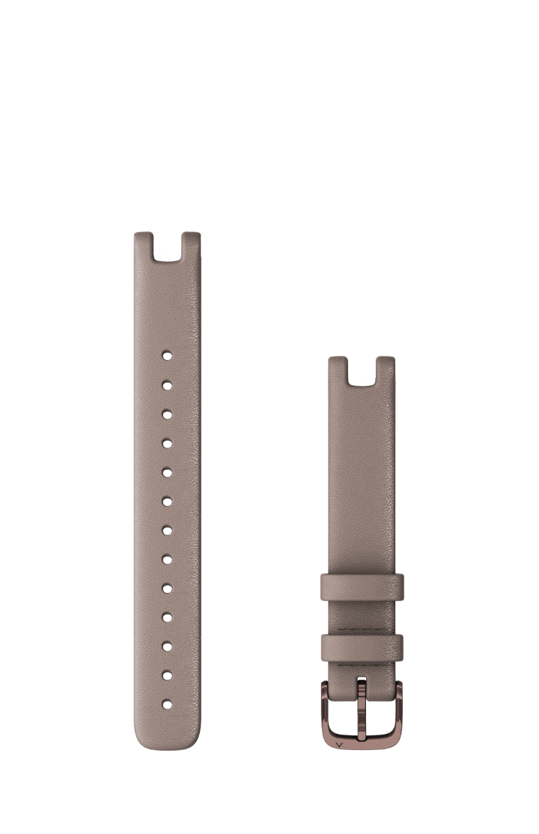 Garmin Lily 14mm Paloma Italian leather watch bands with dark bronze hardware, two-piece set.