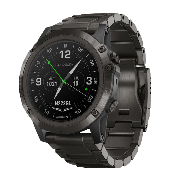 Garmin D2 Delta PX Aviator smartwatch with DLC titanium band, GPS pilot watch.