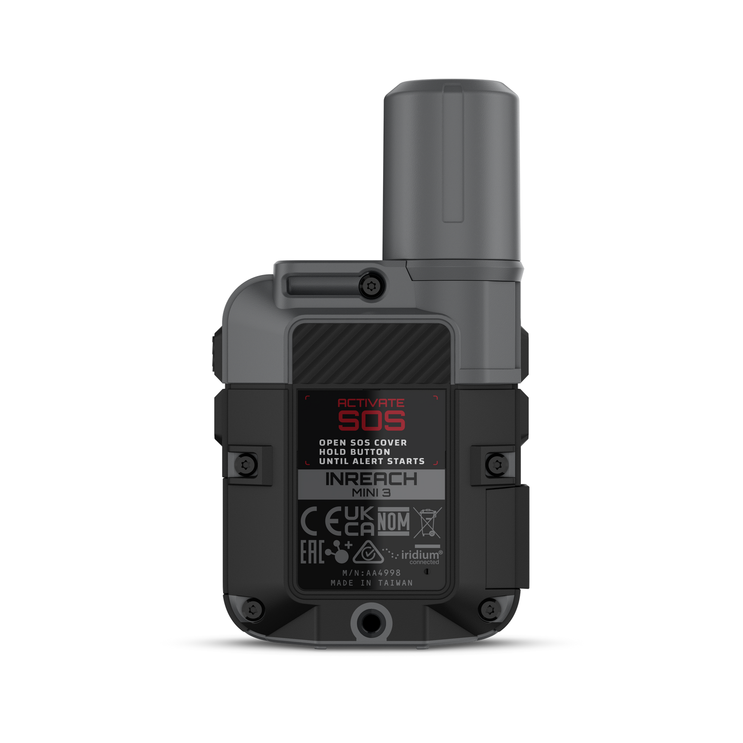 Garmin inReach Mini 3 satellite communicator in rugged gray with SOS screen