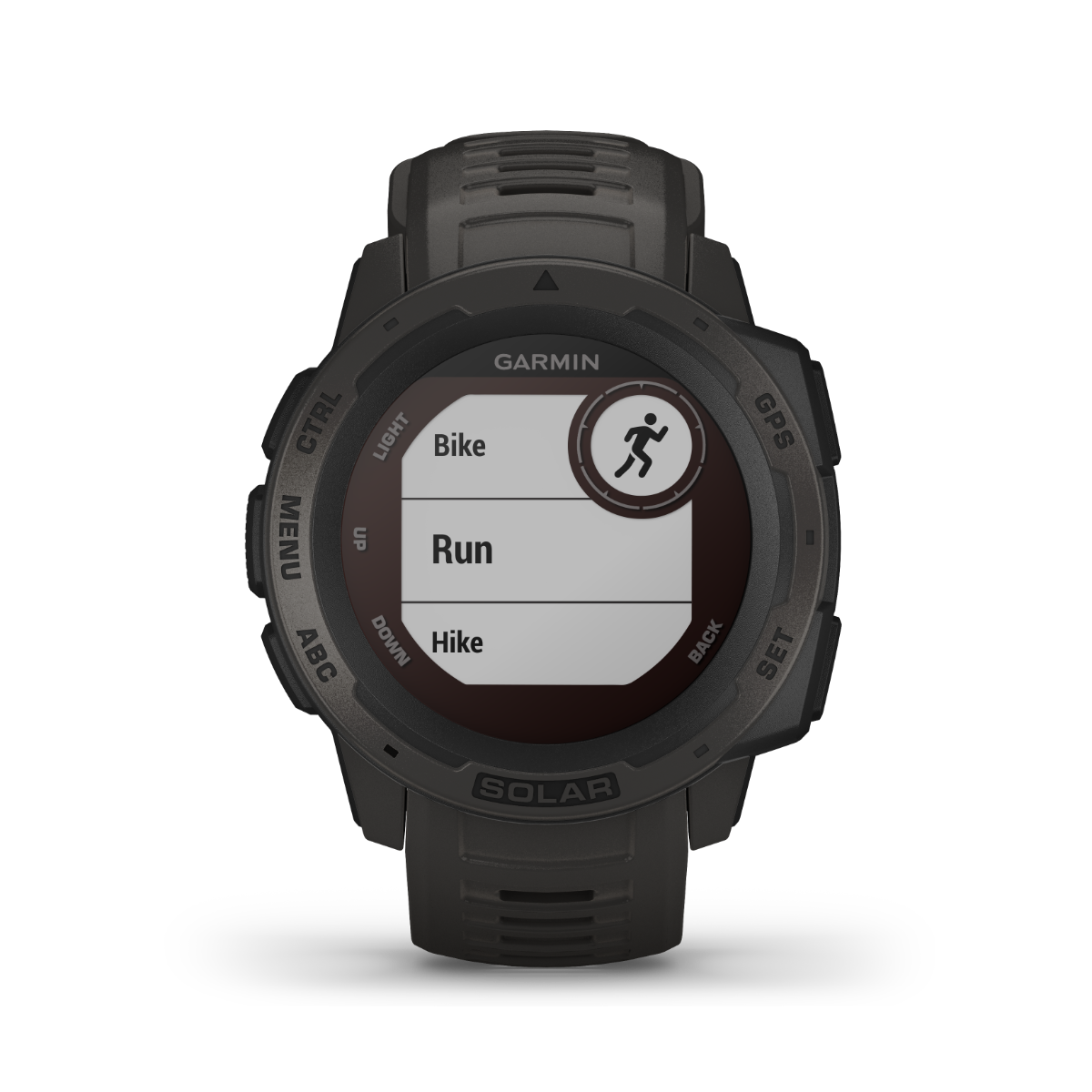 Garmin Instinct Solar graphite rugged GPS smartwatch, certified refurbished.