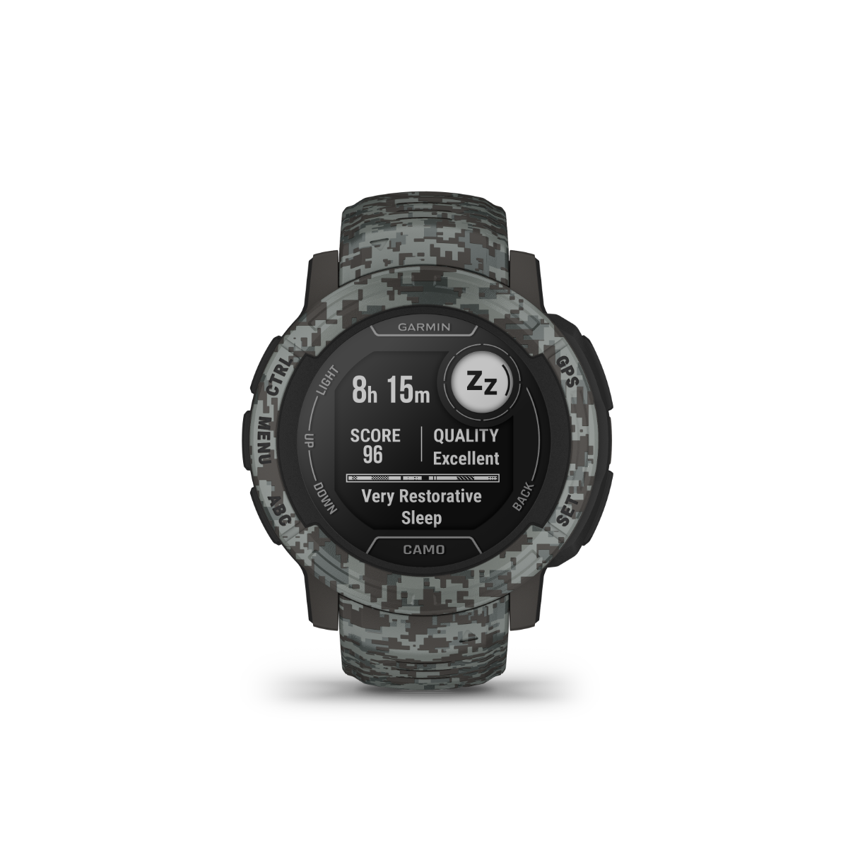 Garmin Instinct 2 Camo Edition smartwatch in graphite camo, refurbished