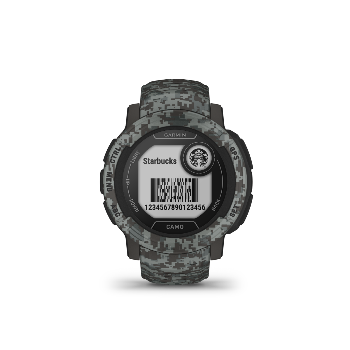 Garmin Instinct 2 Camo Edition smartwatch with graphite camo band