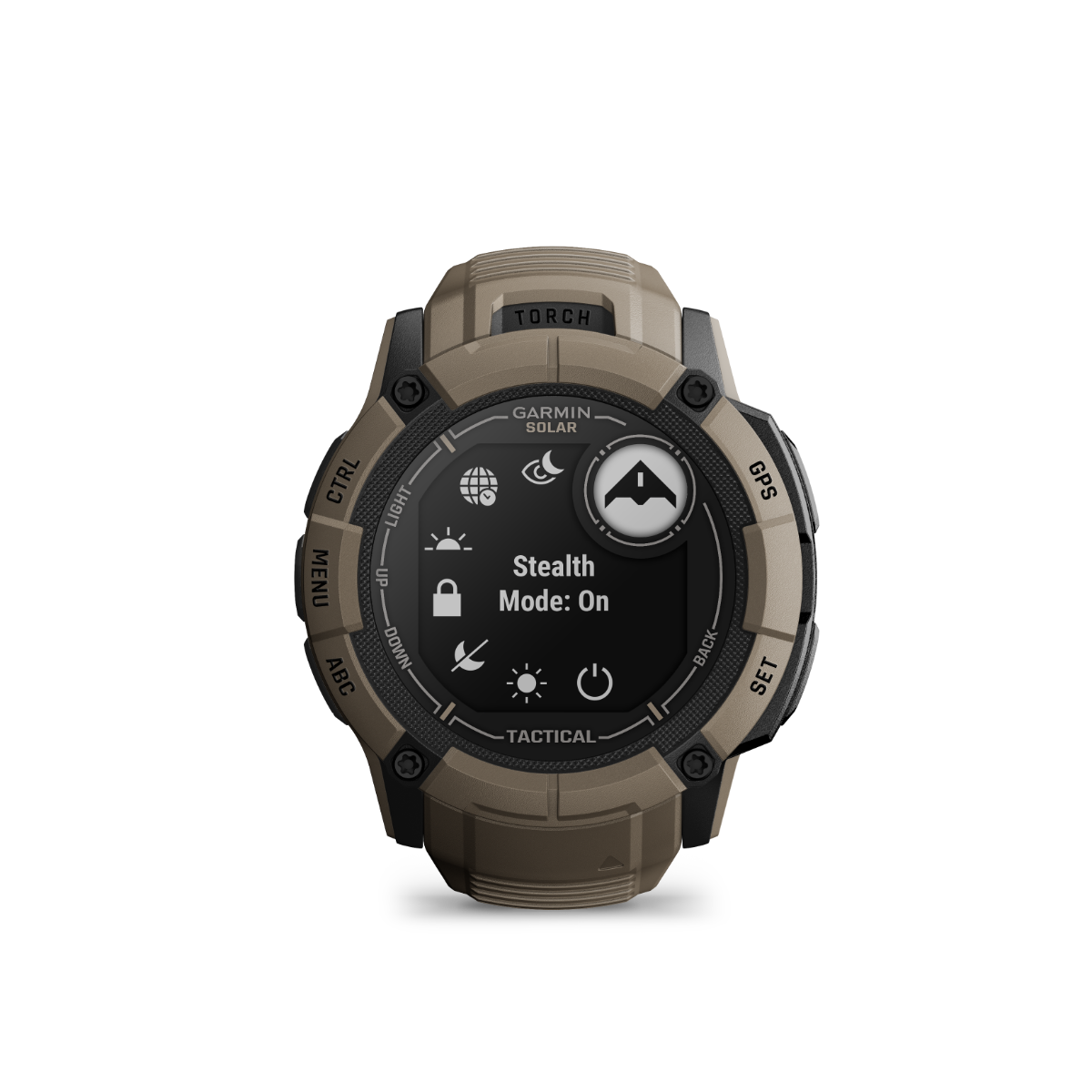 Garmin Instinct 2X Solar Tactical Edition smartwatch, coyote tan, rugged GPS with built-in flashlight
