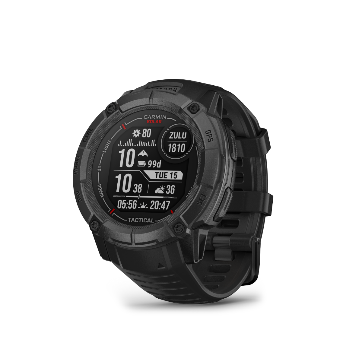 Garmin Instinct 2X Solar Tactical Edition smartwatch, black rugged GPS with built-in flashlight