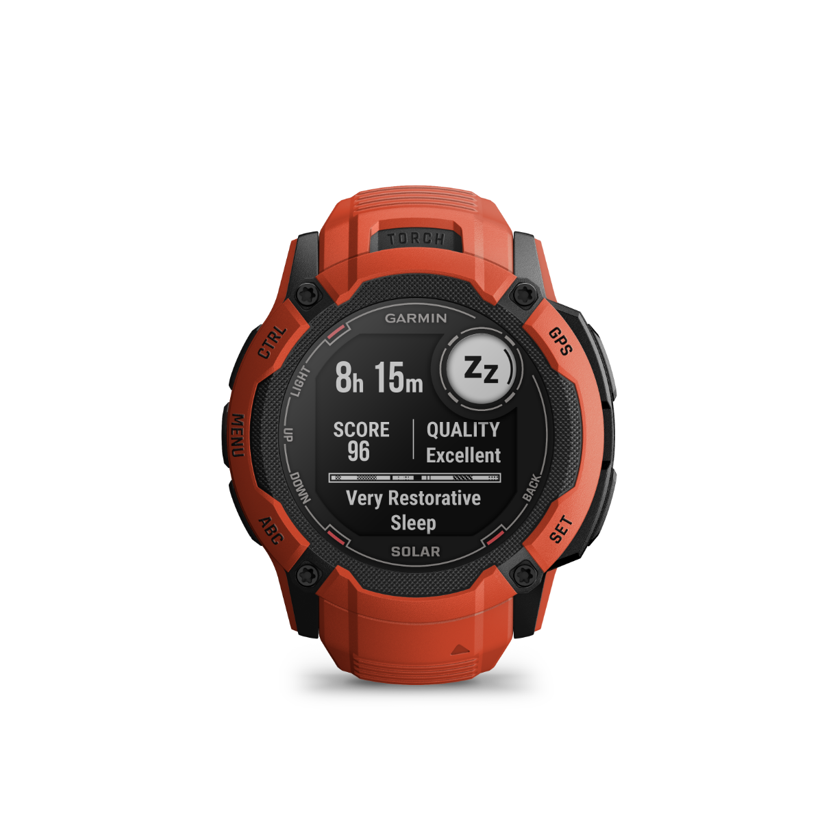 Garmin Instinct 2X Solar smartwatch in Flame Red, rugged GPS watch with built-in flashlight and 24/7 health monitoring