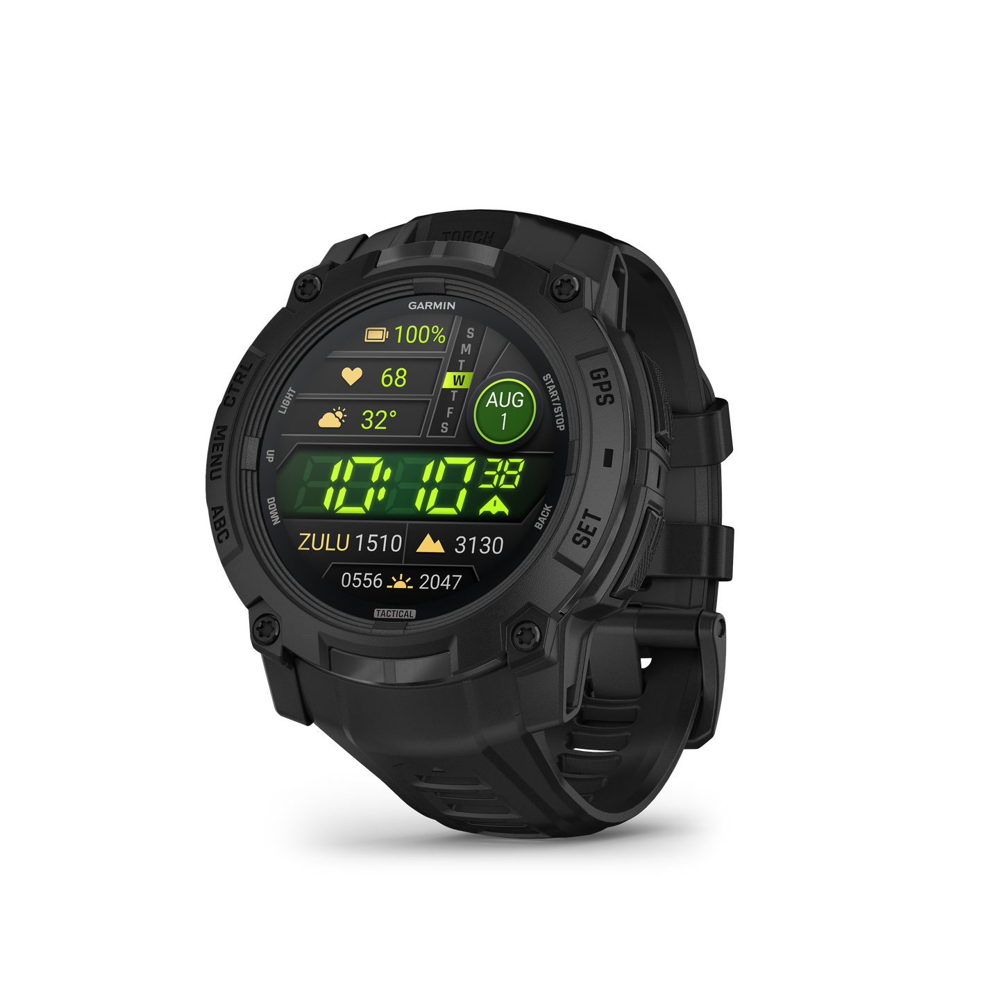 Garmin Instinct 3 AMOLED Tactical Edition smartwatch, black case with black band.