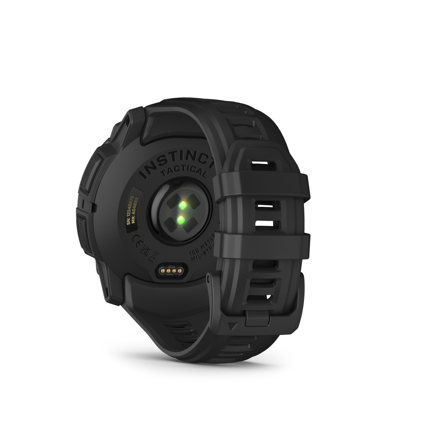 Garmin Instinct 3 AMOLED Tactical Edition smartwatch, 50mm, black case with black band, back view