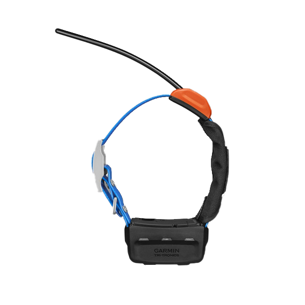 Garmin T9 dog device collar trainer; black module with blue cord and orange tab.