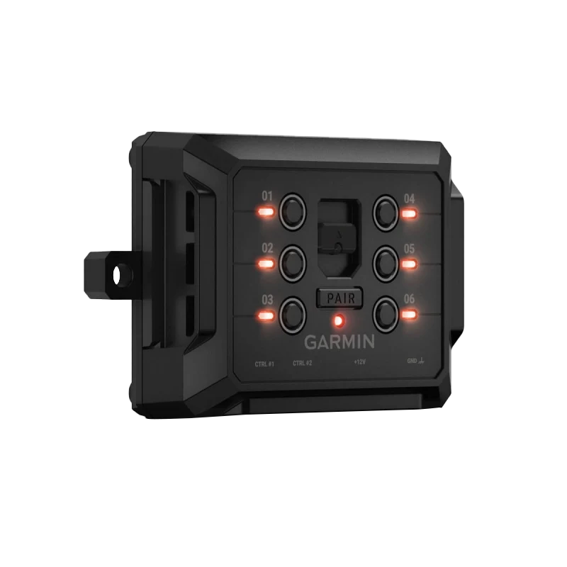 Garmin PowerSwitch power switch hub, black, certified refurbished by Garmin, for GPS/navigation systems.