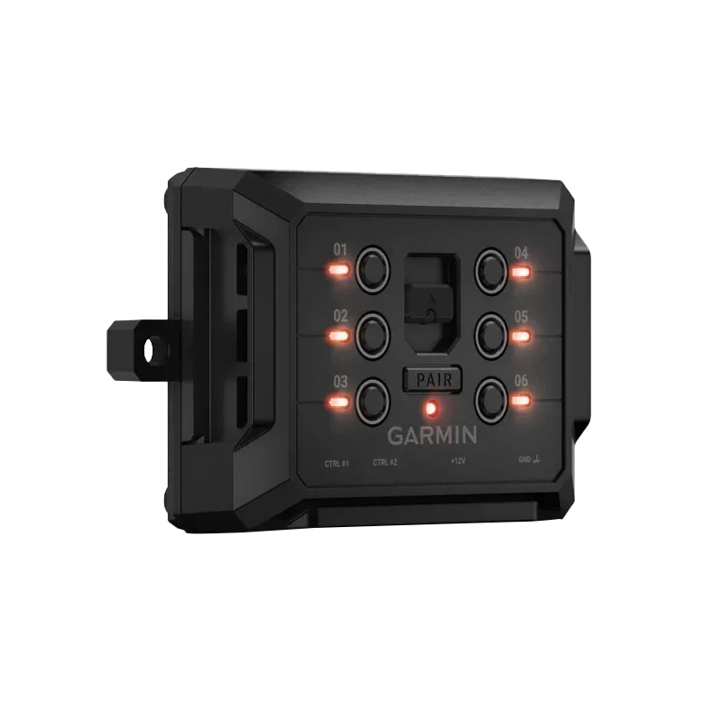 Garmin PowerSwitch power switch hub, black, certified refurbished by Garmin, for GPS/navigation systems.