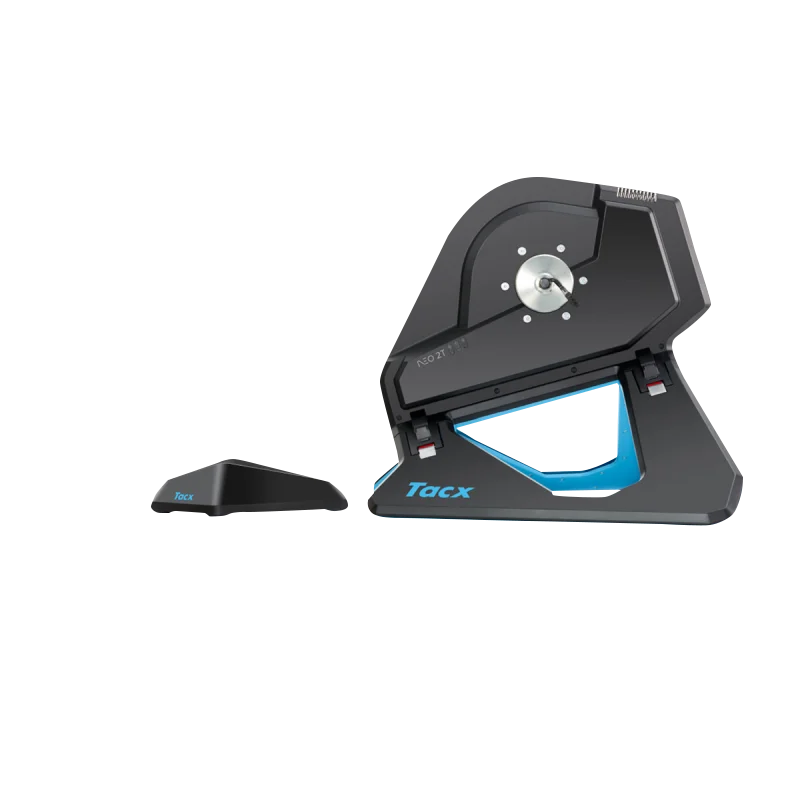Garmin Tacx NEO 2T Smart Trainer with Shimano/SRAM 9-11 body, black with blue accents and wheel block