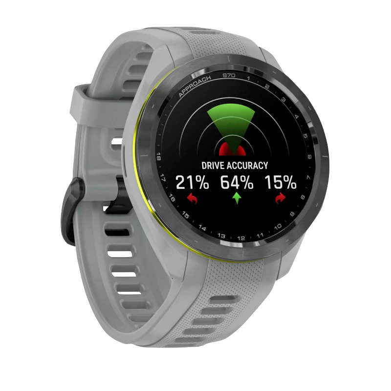 Garmin Approach S70, 42 mm Black/Amp Yellow Ceramic Bezel with Powder Gray Silicone Band (010-02746-01) by Garmin
