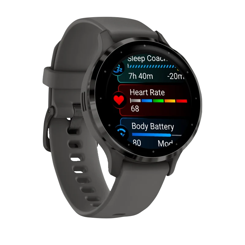 Garmin Venu 3S smartwatch, 41 mm slate stainless-steel bezel with pebble gray case and silicone band
