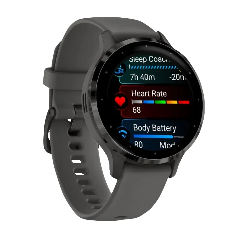 Garmin Venu 3S smartwatch, 41 mm slate stainless-steel bezel with pebble gray case and silicone band