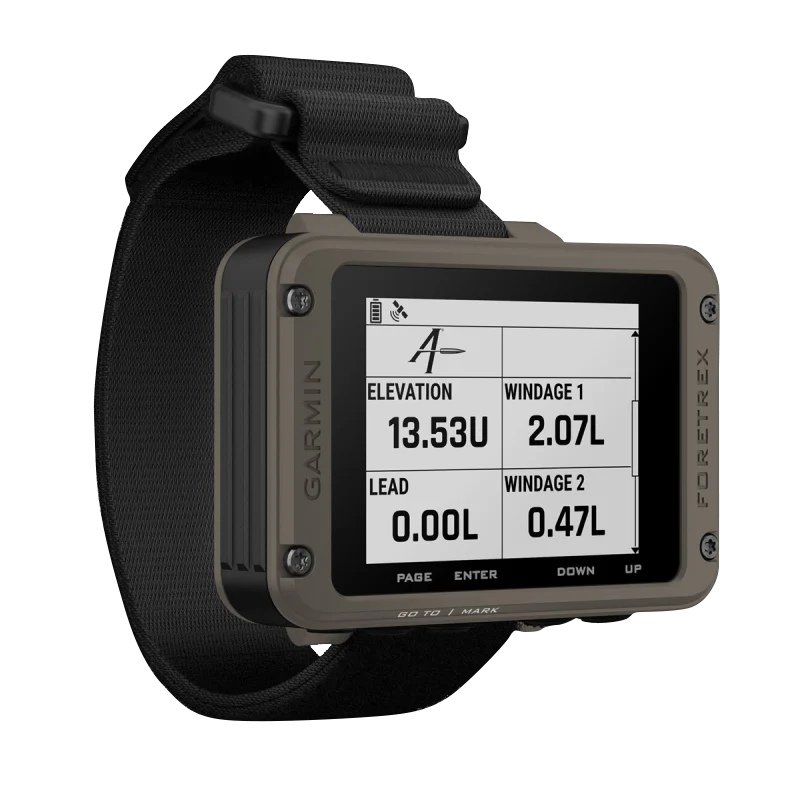 Garmin Foretrex 901 Ballistic Edition wrist-mounted GPS navigator with strap in tan olive