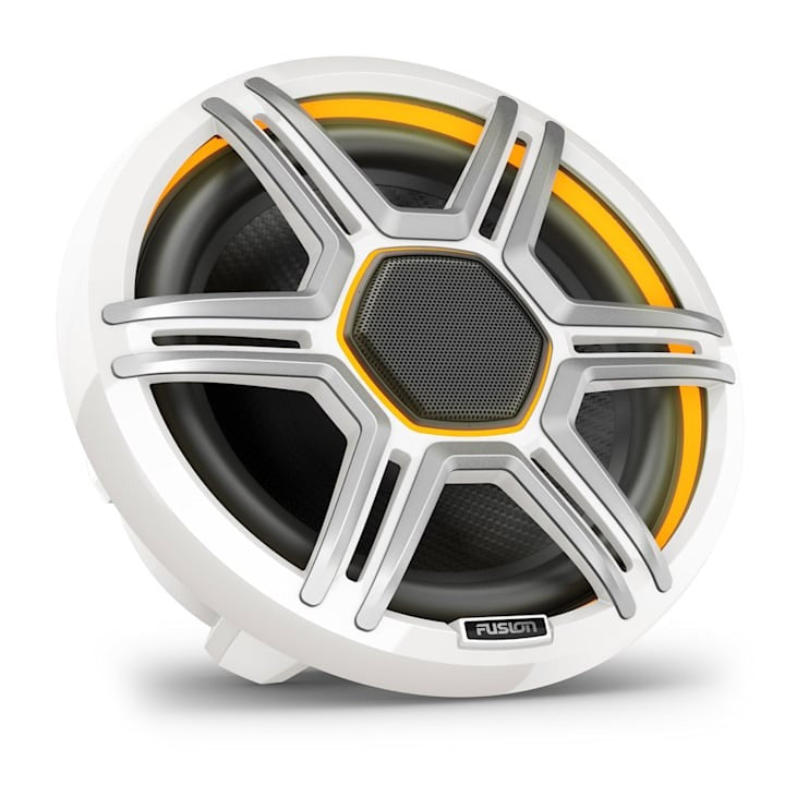 Garmin Fusion Apollo 8.8-inch marine coaxial speaker with white sport grille and LED orange ring