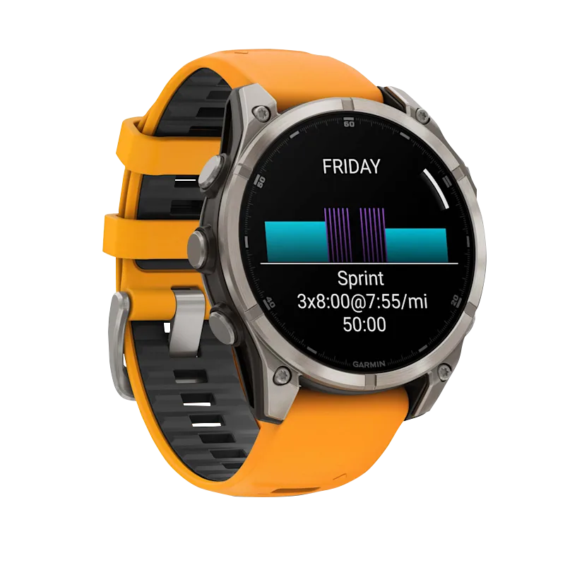 Garmin Fenix 8 smartwatch, 51mm AMOLED Sapphire titanium case with Spark Orange/Graphite silicone band
