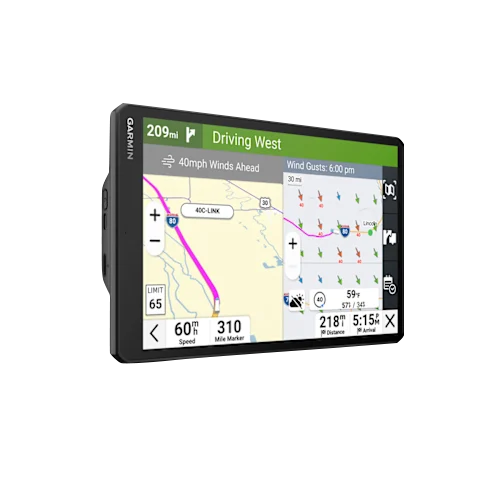 Black Garmin Dezl OTR1020 10-inch GPS truck navigator with map display