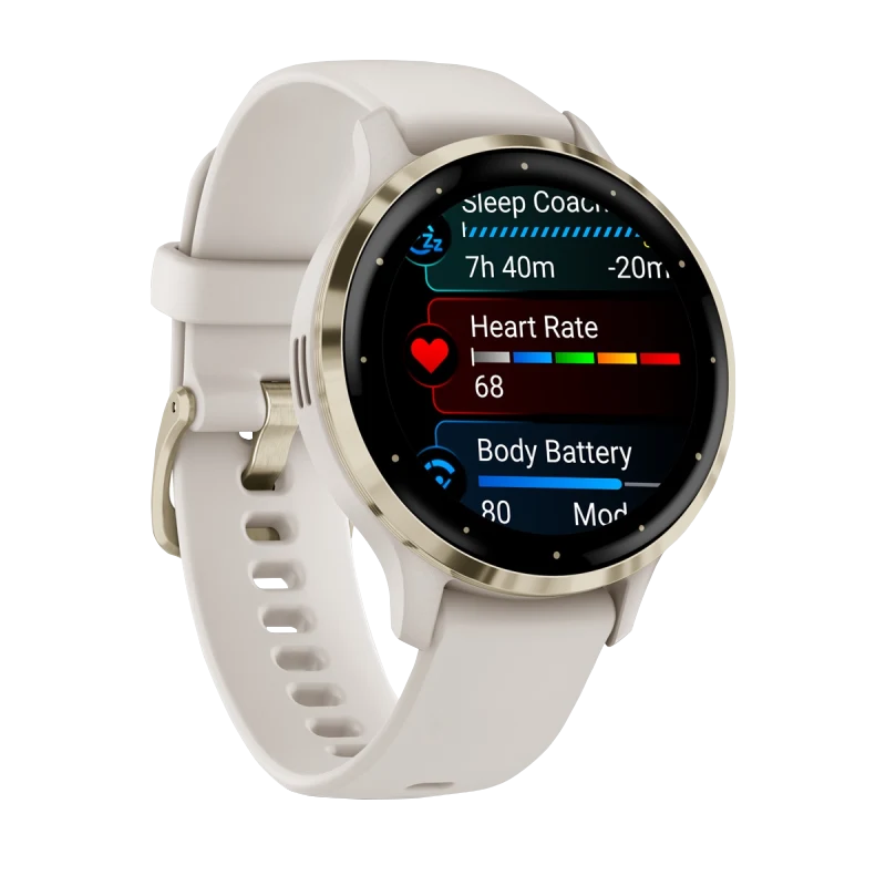 Garmin Venu 3S smart watch, 41 mm soft gold bezel with ivory silicone band