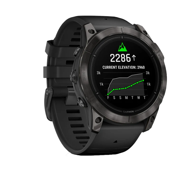 Garmin Epix Pro Gen 2 51mm sapphire edition watch with carbon gray DLC titanium case and black band